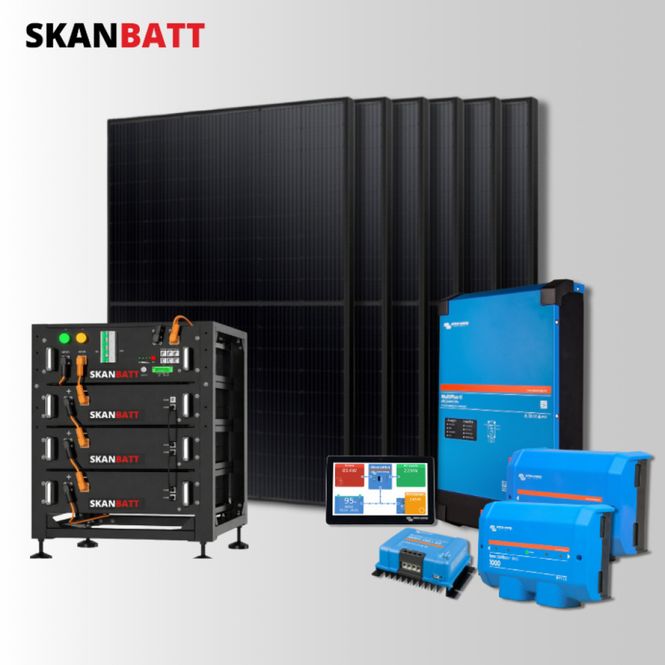 Hovedbilde SKANBATT Kraftpakke - 48V / 20kWh Lithium m/ Heat / 5000VA inverter / 70A Lader / 2460W (6x410W) Rammpanel