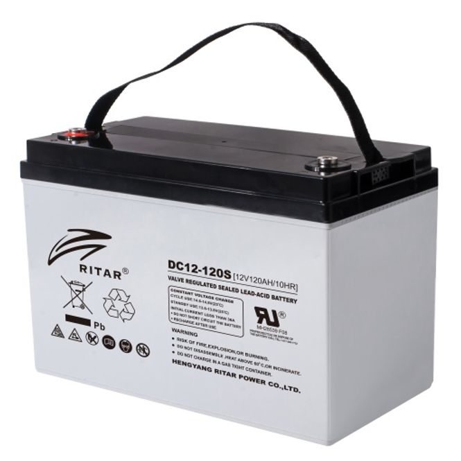 Hovedbilde RITAR AGM Deep Cycle Batteri 12V 120AH (328x172x222mm) +venstre 