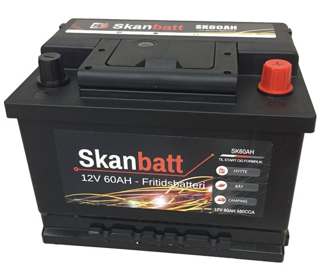 Hovedbilde SKANBATT Fritidsbatteri 12V 60AH 480CCA (242x175x190/190mm) +høy