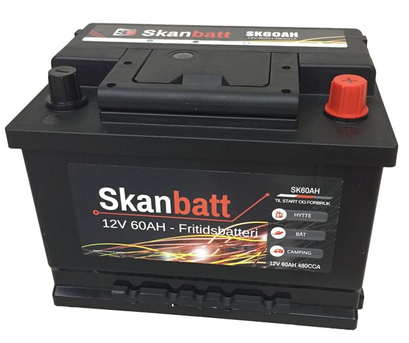 SKANBATT Fritidsbatteri 12V 60AH 480CCA (242x175x190/190mm) +høy