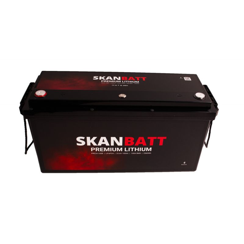 SKANBATT Premium Lithium - 24V 100Ah 100A BMS - 502x186x242mm - Bluetooth - 8 Års garanti