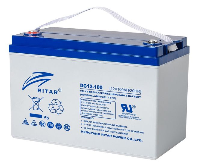 Hovedbilde RITAR GEL Deep Cycle Batteri 12V 100AH (328x169x222mm) +venstre