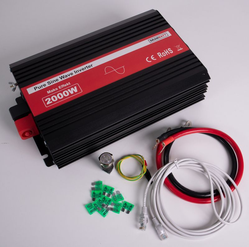 SKANBATT Inverter 12V 2000W Ren Sinus m/Kablet Fjernkontroll