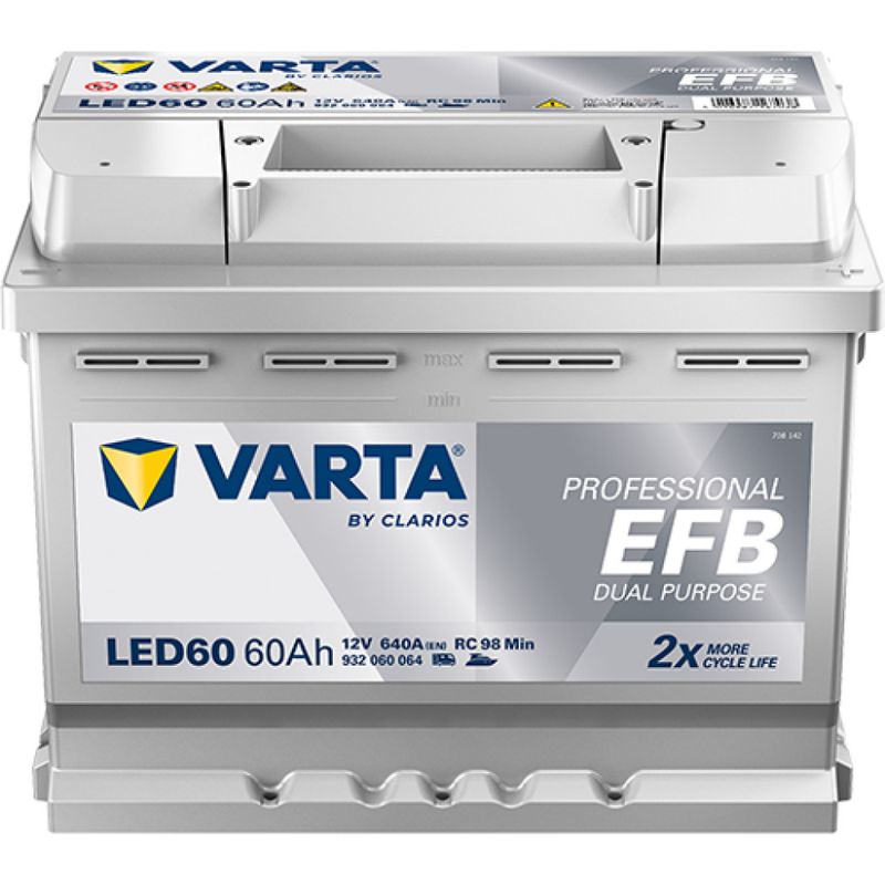 VARTA Fritidsbatteri EFB Batteri 12V 60AH 640CCA (242x175x190/190mm) +høyre LED60 