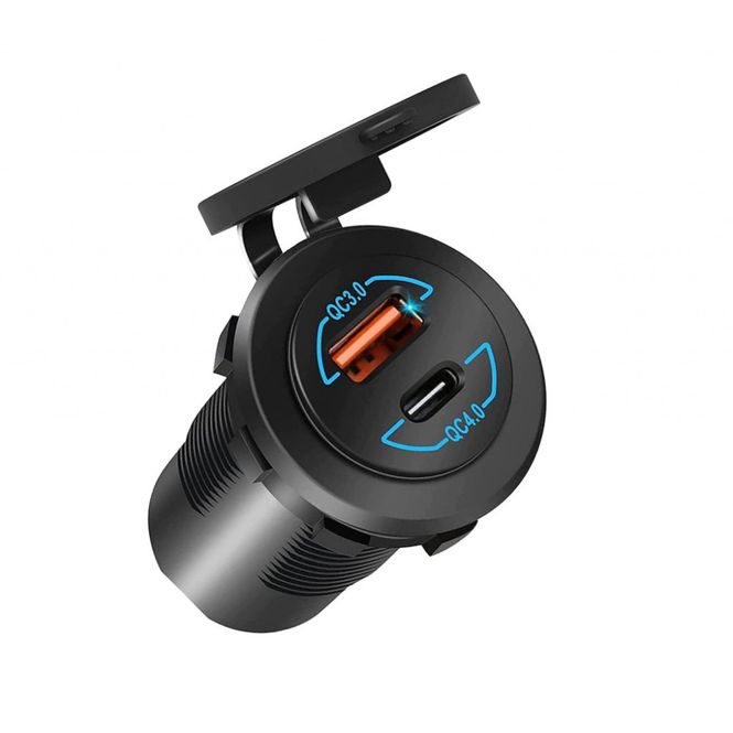 Hovedbilde Stikkontakt/Sigarettenneruttak Innfelt rund USB-A og USB-C