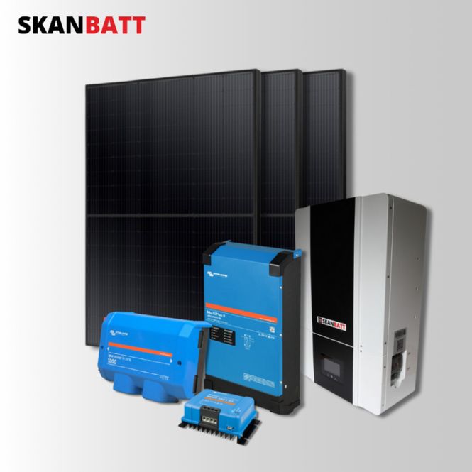 Hovedbilde SKANBATT Kraftpakke 48V / 6kWh Lithium m/ Heat / 3000VA inverter / 35A Lader / 1230W (3x410W) Rammepanel