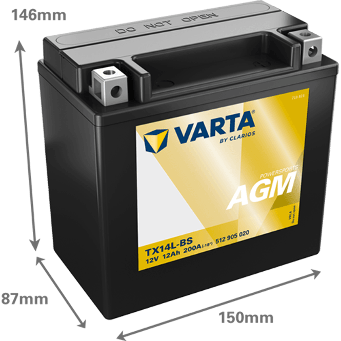 Hovedbilde  VARTA YTX14-BS AGM MC Batteri 12V 12AH 200CCA (152x88x147mm) +v