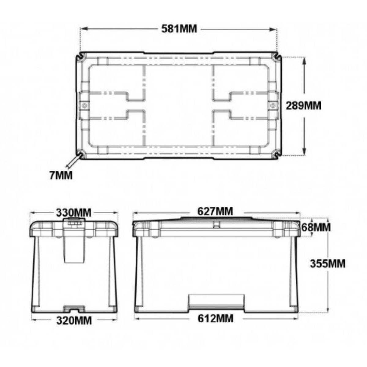 Batterikasse 538x243x281mm (innvendig)