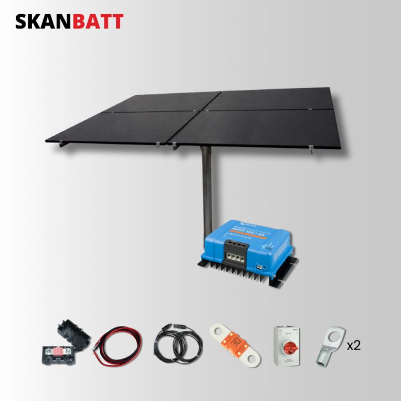 SKANBATT Solcellepakke - Bakkestativ / 48V / 1640W (4x410W) Rammepanel / Victron MPPT 35A