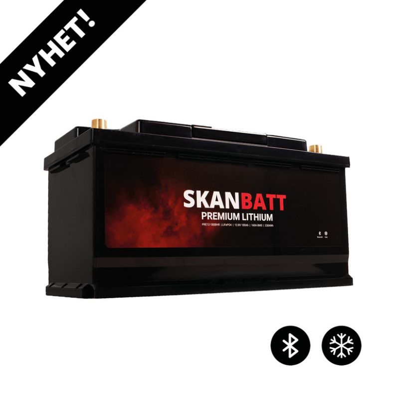 SKANBATT Premium Lithium - 12V 178Ah 160A BMS - 354x176x187mm - Bluetooth - Heat - 8 Års garanti